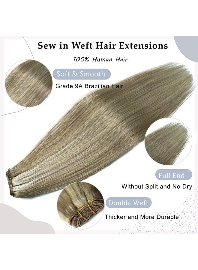 Ubetta إضافات شعر حقيقية بشري، 18 بوصة 100 جرام، إضافات شعر بشري، هايلايت أشقر رمادي إلى أشقر، إضافات شعر بشري مربوطة يدويًا، حزم شعر بشري، إضافات شعر مربوطة - Image 3