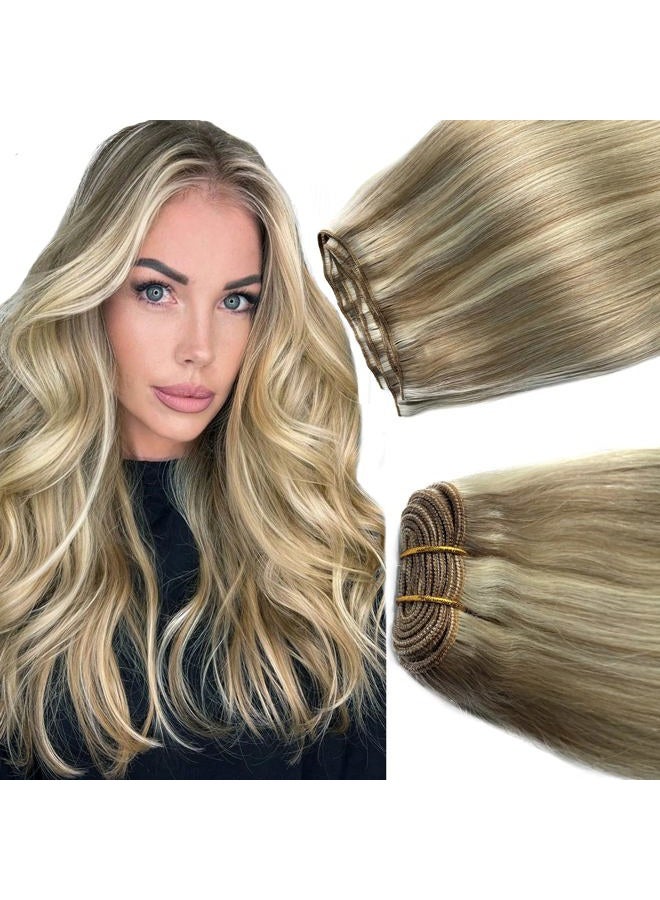 Ubetta إضافات شعر حقيقية بشري، 18 بوصة 100 جرام، إضافات شعر بشري، هايلايت أشقر رمادي إلى أشقر، إضافات شعر بشري مربوطة يدويًا، حزم شعر بشري، إضافات شعر مربوطة - Image 1