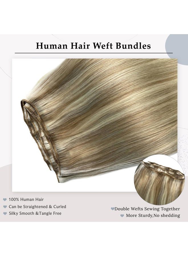 Ubetta إضافات شعر حقيقية بشري، 18 بوصة 100 جرام، إضافات شعر بشري، هايلايت أشقر رمادي إلى أشقر، إضافات شعر بشري مربوطة يدويًا، حزم شعر بشري، إضافات شعر مربوطة - Image 4