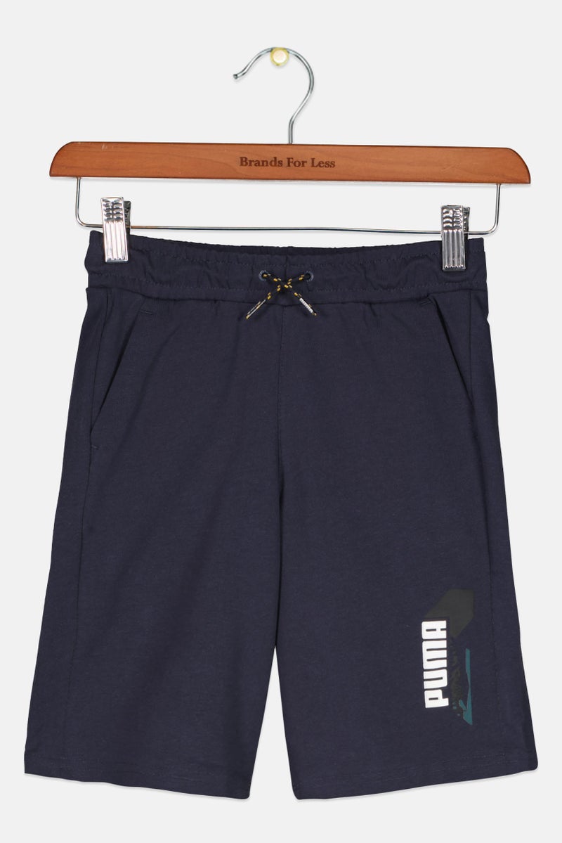 PUMA شورتات خارجية للأطفال الأولاد بلياقة رياضية بشعار العلامة التجارية، أزرق داكن - Image 1