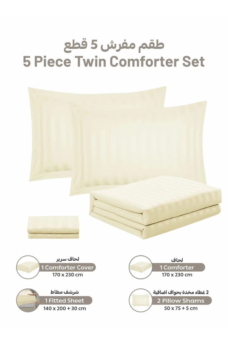 Donetella Striped Comforter Set, Single Size (170x230 cm), 5-Piece Hotel Bedding with 350 GSM Filling – Comforter, Comforter Cover, Fitted Sheet, Pillowshams.