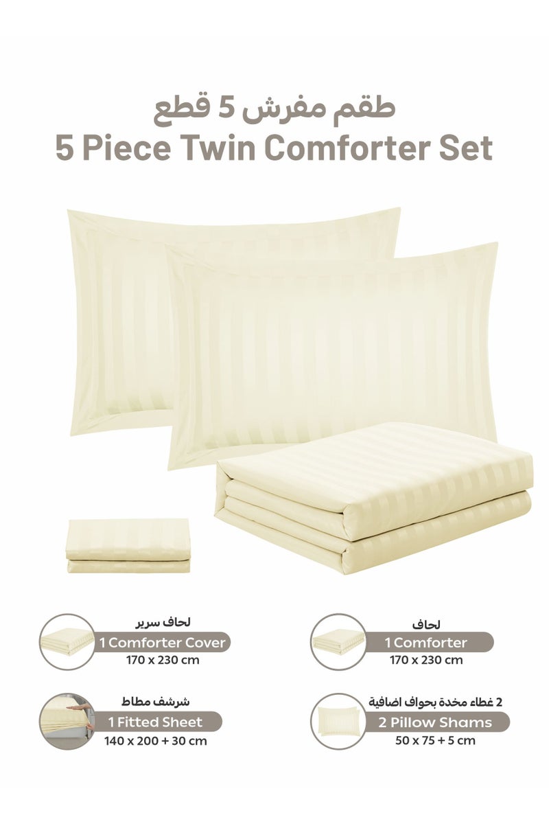 Donetella Striped Comforter Set, Single Size (170x230 cm), 5-Piece Hotel Bedding with 350 GSM Filling – Comforter, Comforter Cover, Fitted Sheet, Pillowshams.  - Image 4