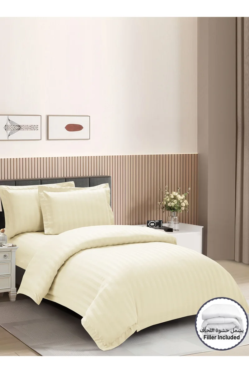 دوناتيلا Striped Comforter Set, Single Size (170x230 cm), 5-Piece Hotel Bedding with 350 GSM Filling – Comforter, Comforter Cover, Fitted Sheet, Pillowshams.