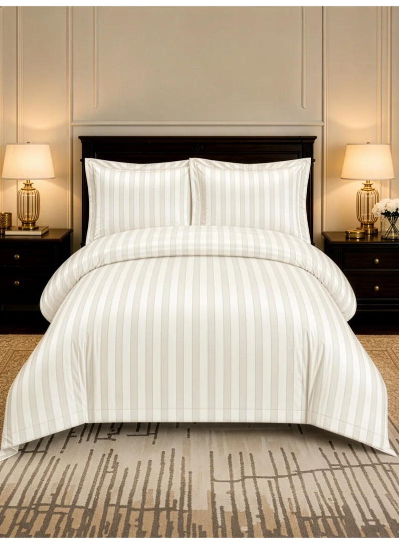Striped Comforter Set, Single Size Fits 140x200cm, 5-Piece Hotel Bedding with 350 GSM Filling – Comforter, Comforter Cover, Fitted Sheet, Pillowshams.