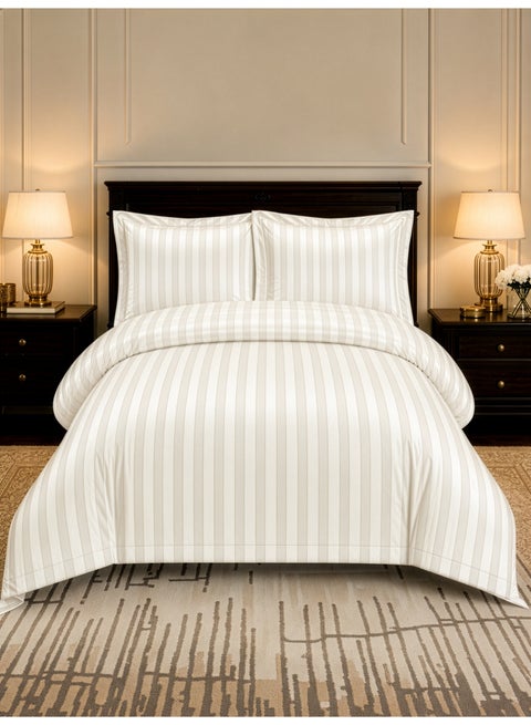 Striped Comforter Set, Single Size Fits 140x200cm, 5-Piece Hotel Bedding with 350 GSM Filling – Comforter, Comforter Cover, Fitted Sheet, Pillowshams.