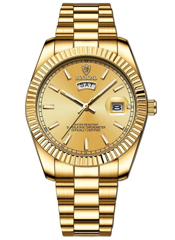 BINBOND BINBOND Men Quartz Watch Waterproof Date Week Male Clock Stainless Steel Business Wristwatch Male  - Image 1