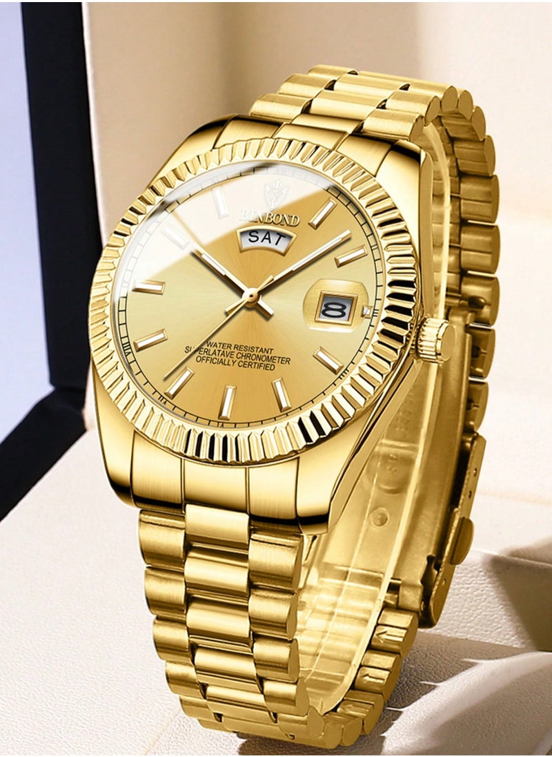 BINBOND BINBOND Men Quartz Watch Waterproof Date Week Male Clock Stainless Steel Business Wristwatch Male  - Image 2