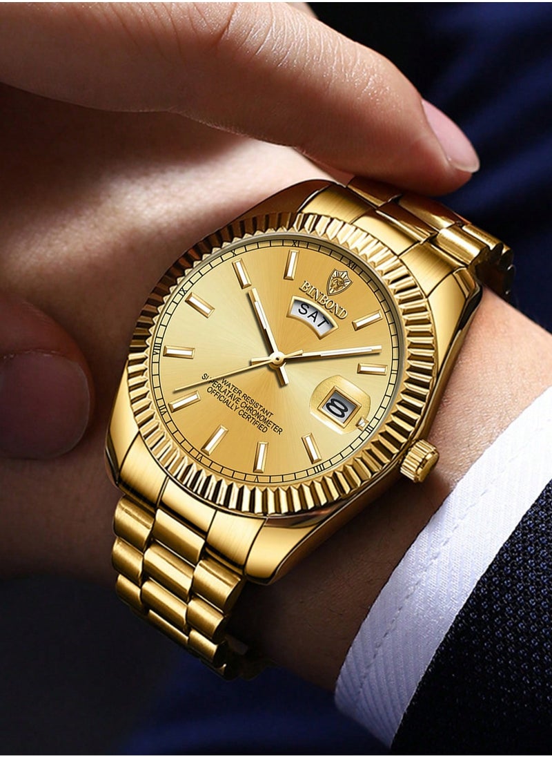 BINBOND BINBOND Men Quartz Watch Waterproof Date Week Male Clock Stainless Steel Business Wristwatch Male  - Image 3