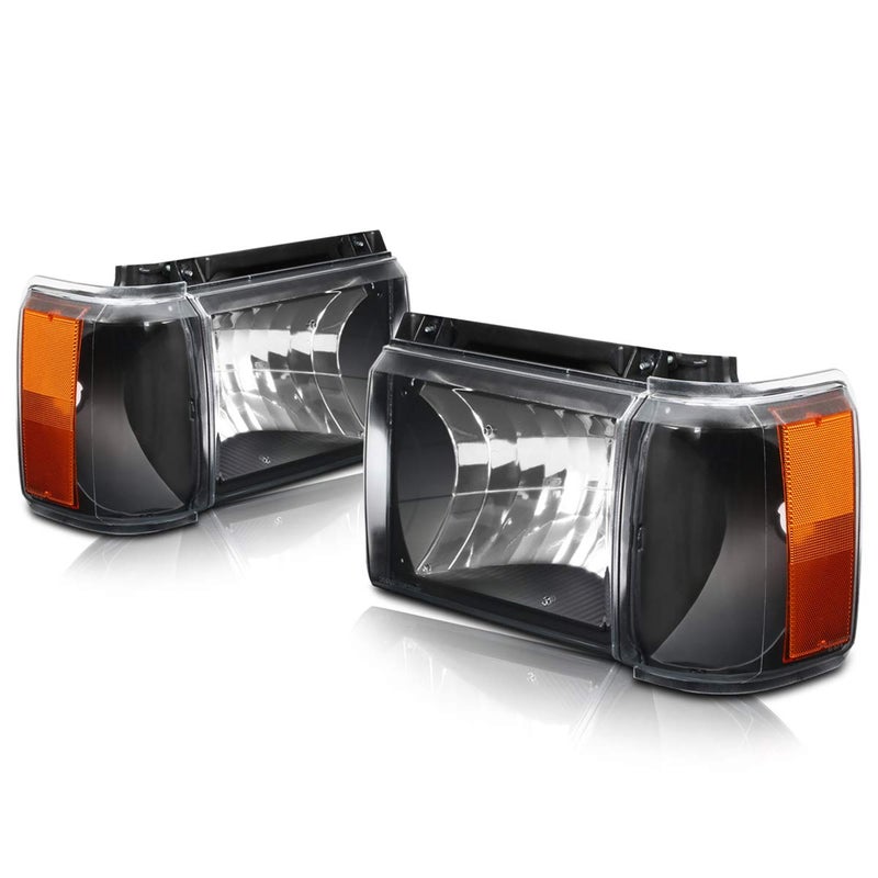 PM PERFORMOTOR Black HousingAmber Corner Factory Style Headlights Compatible with 8791 Bronco 8791 F150 250 350 PMHLF1508791OHBA