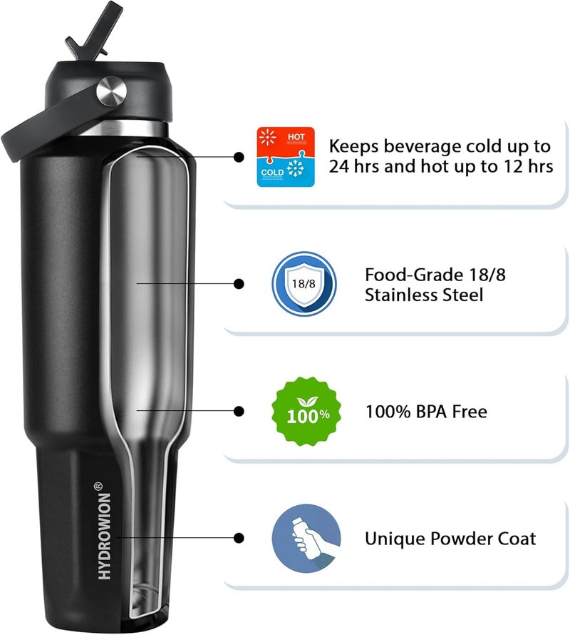 HYDROWION 40 oz Insulated Water Bottle, Car Water Bottle Holder - Double Wall Vacuum Insulated Travel Bottle with Straw Lid, Spout Lid and Flex Cap - Cold for 24H, Hot for 12H, Blue - Lake Green - Image 3