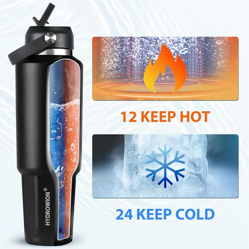 HYDROWION 40 oz Insulated Water Bottle, Car Water Bottle Holder - Double Wall Vacuum Insulated Travel Bottle with Straw Lid, Spout Lid and Flex Cap - Cold for 24H, Hot for 12H, Blue - Lake Green - Image 5