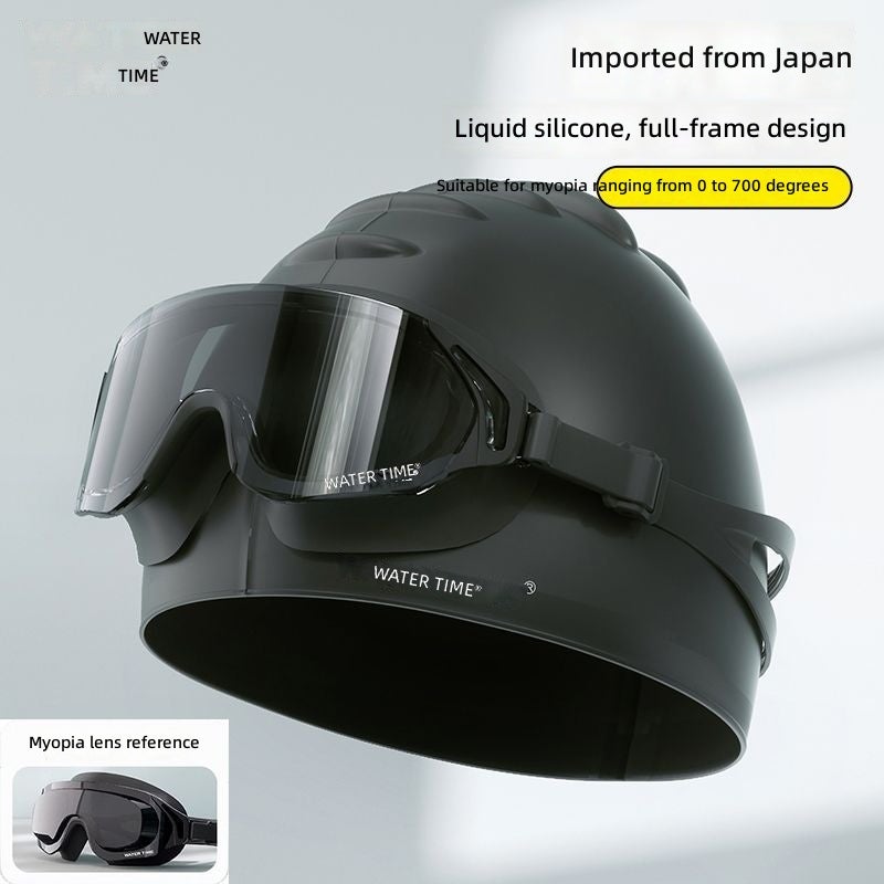 WaterTime Large Frame Swimming Goggles Anti-Fog Waterproof HD Professional Diving Set with Swim Cap for Men Women - Image 1