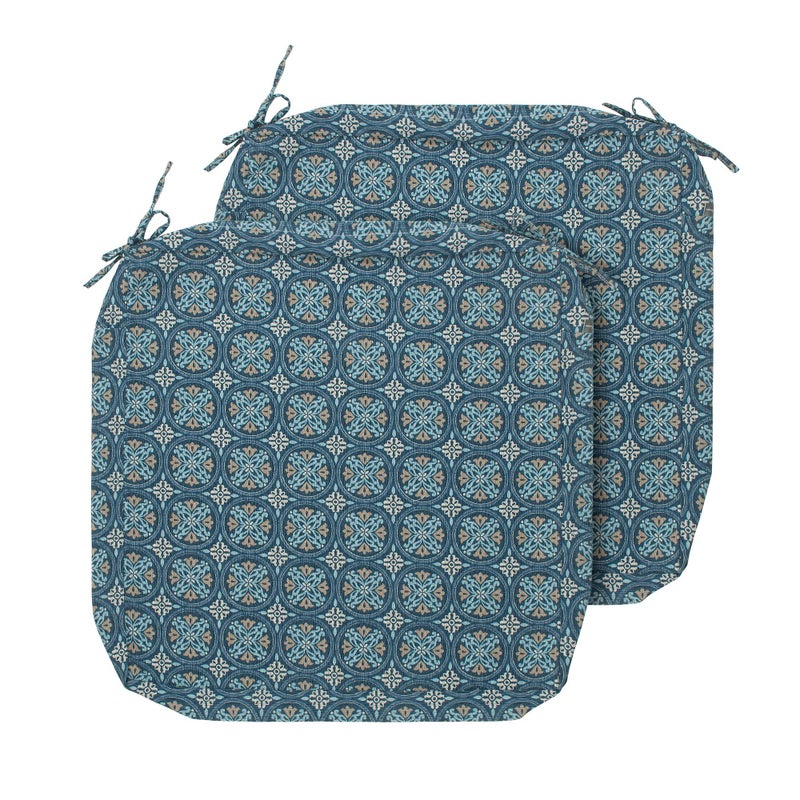 Magpie Fabrics Magpie Fabrics Indoor Outdoor Cushion Cover Replacement 2 Pack NO Insert Water Repellent Slipcover with Ties Decor for Patio Garden Chair Seat Sofa Bench WickerMorgan Medal Blue 24x24x4 Inch 