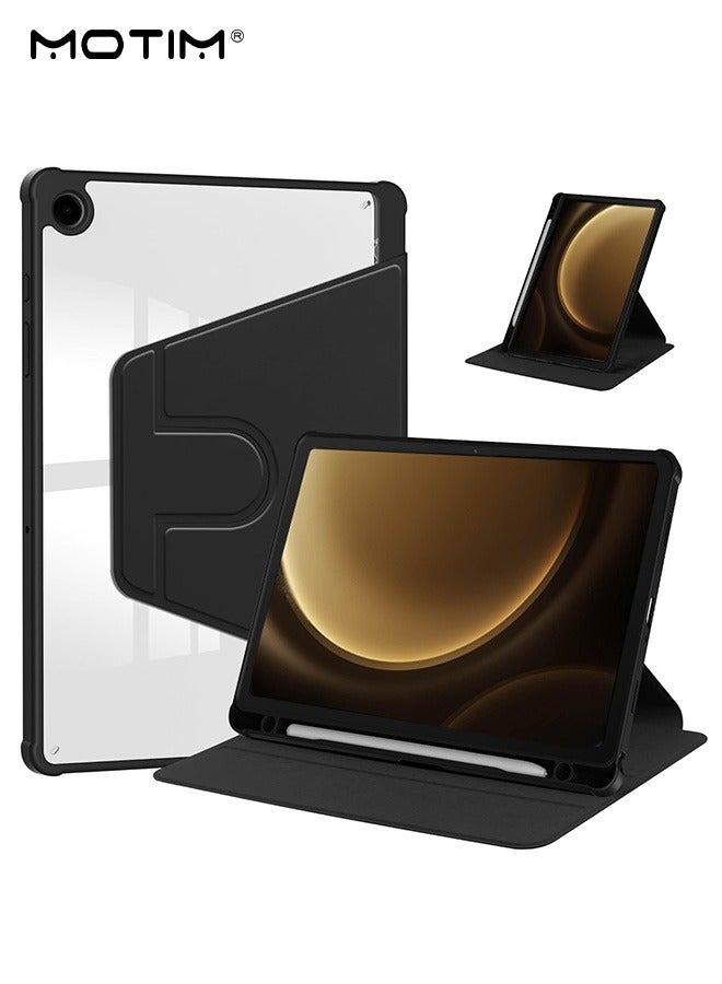 Motim Samsung Galaxy Tab A9+/A11+ 11 Inch Rotating Case, Built-in Pencil Holder, 360 ° Rotating Stand, Smart Flexible Clear Back Cover Protective Tablet Cover, Auto Wake Sleep Function