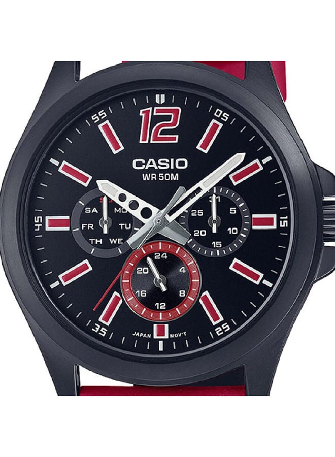 CASIO ساعة رجالية أنالوج بعقارب متعددة ومينا سوداء وبسوار جلد طبيعي وهيكل مطلي بالأيون الأسود MTP-E350BL-1BVDF - Image 3