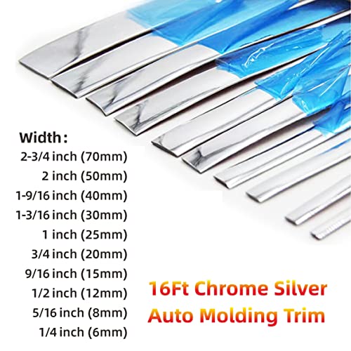 NANSH 16Ft Chrome Silver Automotive Car Exterior and Interior Molding Trim Universal Bumper Window Door Body Side Decorative Strip Scratch-Proof (1/4 inch (6mm)) - Image 2