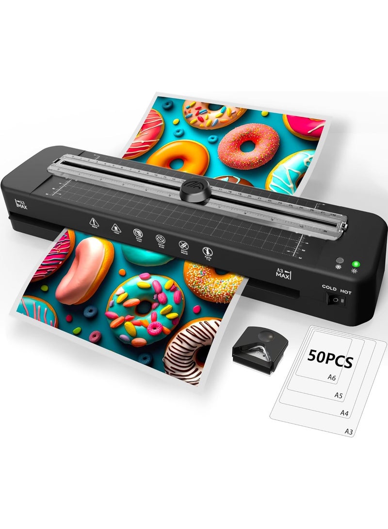 Bluejw آلة laminator بحجم 13 بوصة - laminator بحجم 11x17 مع 50 ورقة، بارد وساخن، مع قاطع ورق مدمج ومقوس الزوايا، آلة laminating بحجم A3 للفصول الدراسية والمنزل والمدرسة - Image 1