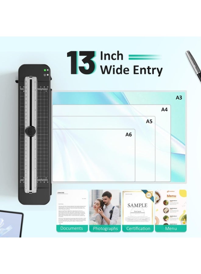 Bluejw آلة laminator بحجم 13 بوصة - laminator بحجم 11x17 مع 50 ورقة، بارد وساخن، مع قاطع ورق مدمج ومقوس الزوايا، آلة laminating بحجم A3 للفصول الدراسية والمنزل والمدرسة - Image 4