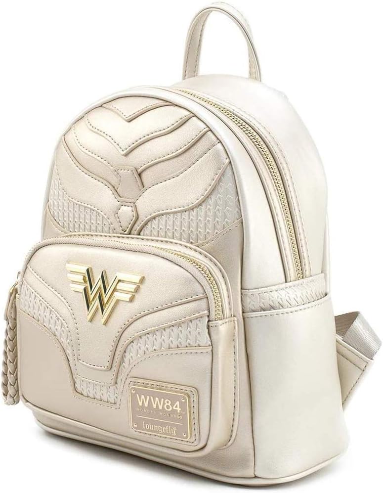 Loungefly حقيبة ظهر ميني لوانجفلاي × دي سي كوميكس ووندر وومان 1984 بحجم واحد باللون الذهبي - Image 5