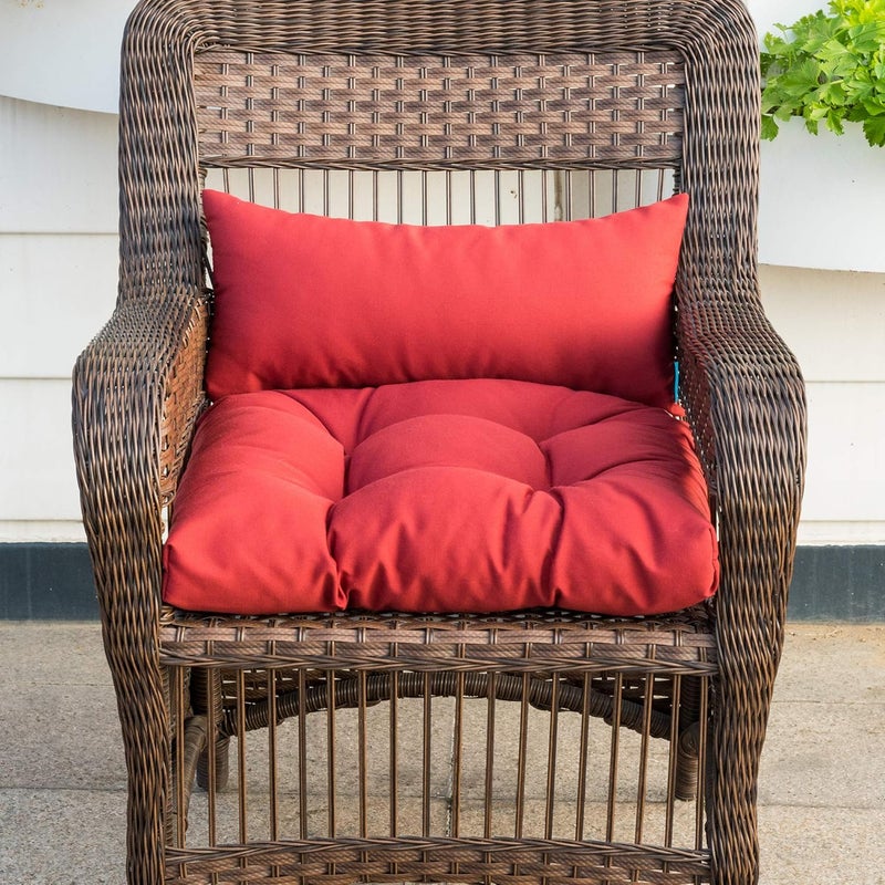 QILLOWAY Outdoor Patio Wicker Seat Cushions Group Loveseat/Two U-Shape/Two Lumbar Pillows for Patio Furniture,Wicker Loveseat,Bench,Porch,All Weather, Settee of 5 (RED) - Image 4