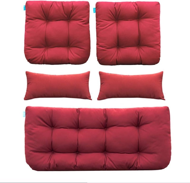 QILLOWAY Outdoor Patio Wicker Seat Cushions Group Loveseat/Two U-Shape/Two Lumbar Pillows for Patio Furniture,Wicker Loveseat,Bench,Porch,All Weather, Settee of 5 (RED) - Image 1