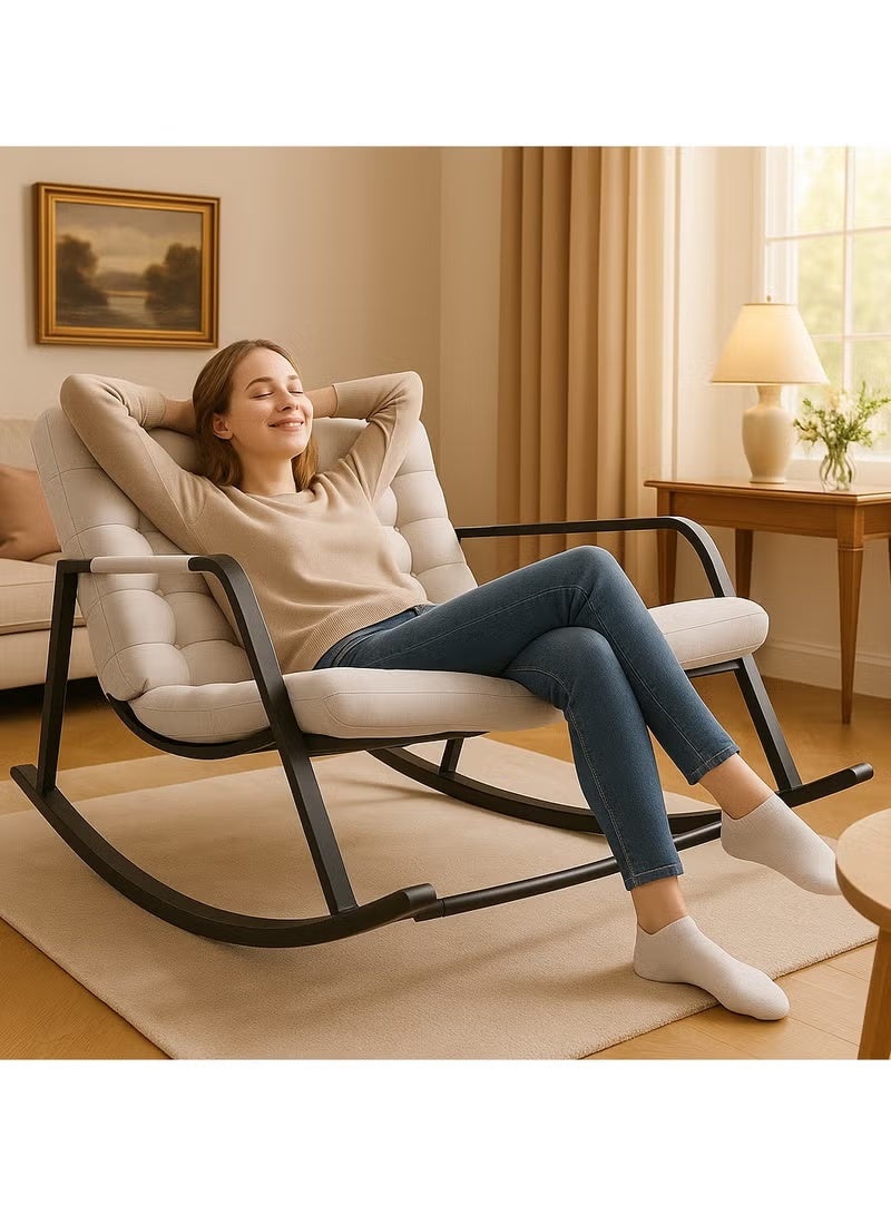 واي آند دي كرسي استرخاء لغرفة المعيشة، كرسي هزاز للاسترخاء في الهواء الطلق، كرسي للحديقة والتخييم، كرسي للكبار مع وسادة مقعد، مناسب للحديقة والفناء الخلفي والمنزل. - Image 1