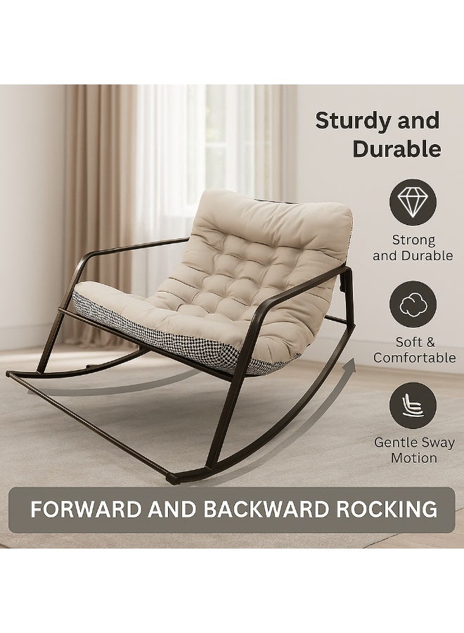 واي آند دي كرسي استرخاء لغرفة المعيشة، كرسي هزاز للاسترخاء في الهواء الطلق، كرسي للحديقة والتخييم، كرسي للكبار مع وسادة مقعد، مناسب للحديقة والفناء الخلفي والمنزل. - Image 4