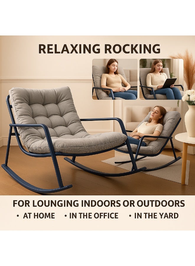 واي آند دي كرسي استرخاء لغرفة المعيشة، كرسي هزاز للاسترخاء في الهواء الطلق، كرسي للحديقة والتخييم، كرسي للكبار مع وسادة مقعد، مناسب للحديقة والفناء الخلفي والمنزل. - Image 3