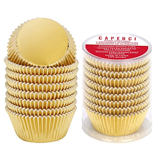 Caperci Standard Cupcake Liners Gold Foil Muffin Baking Cups 150-Pack - Premium Greaseproof & Sturdy Cupcake Papers - Image 1