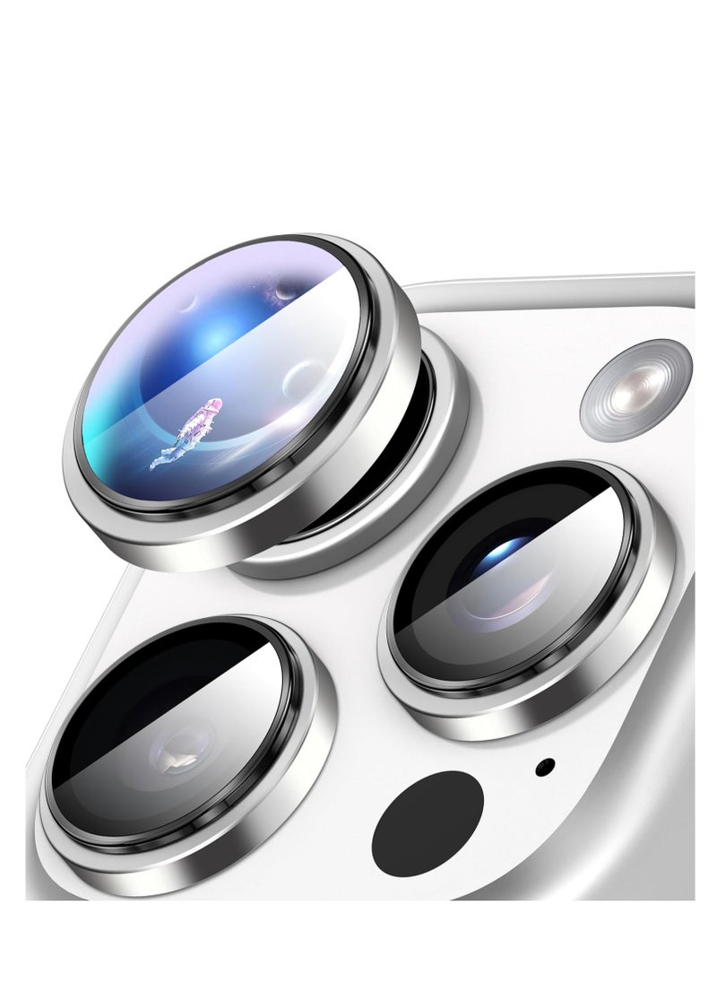 COBLUE iPhone 16 Pro Max Camera Lens Protector 9H Tempered Glass Camera Cover Screen Protector with HD Clear & Metal Individual Ring design for iPhone 16 Pro Max 6.9 Silver  - Image 1