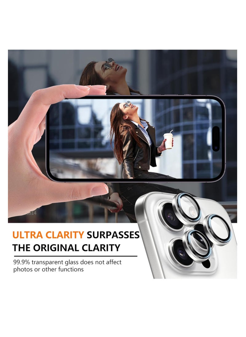 COBLUE iPhone 16 Pro Max Camera Lens Protector 9H Tempered Glass Camera Cover Screen Protector with HD Clear & Metal Individual Ring design for iPhone 16 Pro Max 6.9 Silver  - Image 4
