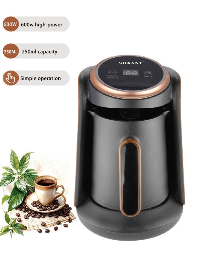 سوكاني ماكينة صنع القهوة التركية، ماكينة قهوة كهربائية محمولة، 600 واط، سعة 250 مل، وعاء قهوة كهربائي، SK-04018، أسود - Image 1