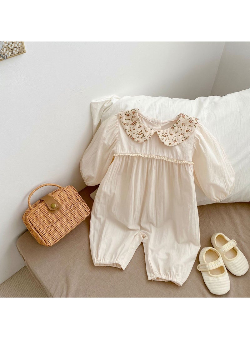 Baby Girl's Floral Collared Baggy Long Coat  - Image 1