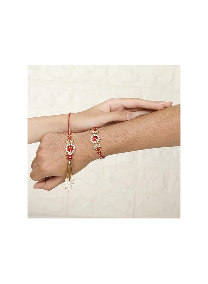 Kaameri Bazaar Bhaiya Bhabhi Rakhis Set with Roli Chawal Pack and greeting card - Rakhi for brother and bhabhi - Lumba Rakhi for Bhabhi rakhi set of 2 - Image 2