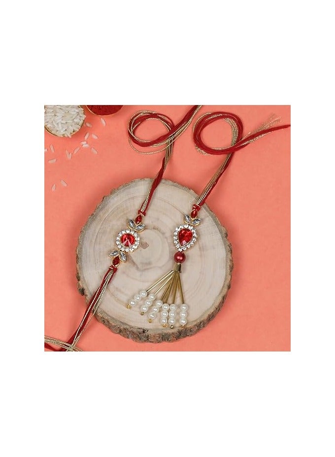 Kaameri Bazaar Bhaiya Bhabhi Rakhis Set with Roli Chawal Pack and greeting card - Rakhi for brother and bhabhi - Lumba Rakhi for Bhabhi rakhi set of 2 - Image 3