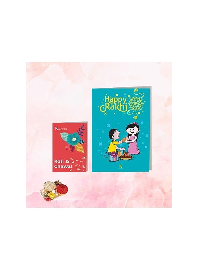 Kaameri Bazaar Bhaiya Bhabhi Rakhis Set with Roli Chawal Pack and greeting card - Rakhi for brother and bhabhi - Lumba Rakhi for Bhabhi rakhi set of 2 - Image 4