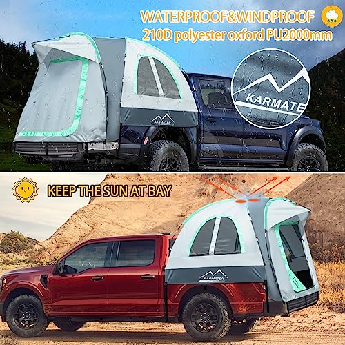 M KARMATER خيمة شاحنة بيك أب، مقاومة للماء PU2000mm للتخييم 6.5 قدم سرير، نوم لشخصين مع تصميم طبقتين ونوافذ، خيمة سرير محمولة مظلة مثلث قابلة للتوسيع - Image 4