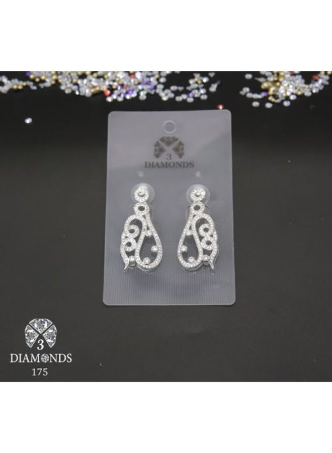 3Diamonds Platinum & Rhodium Plated Drop Earrings – Cubic Zirconia Shine - Image 2
