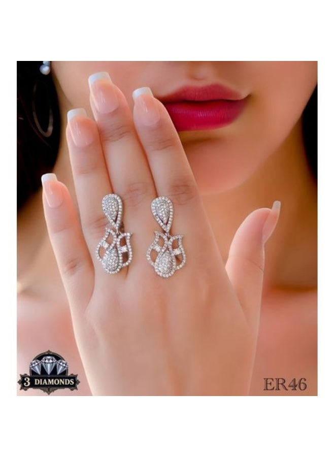3Diamonds Platinum & Rhodium Plated Drop Earrings – Cubic Zirconia Shine - Image 1
