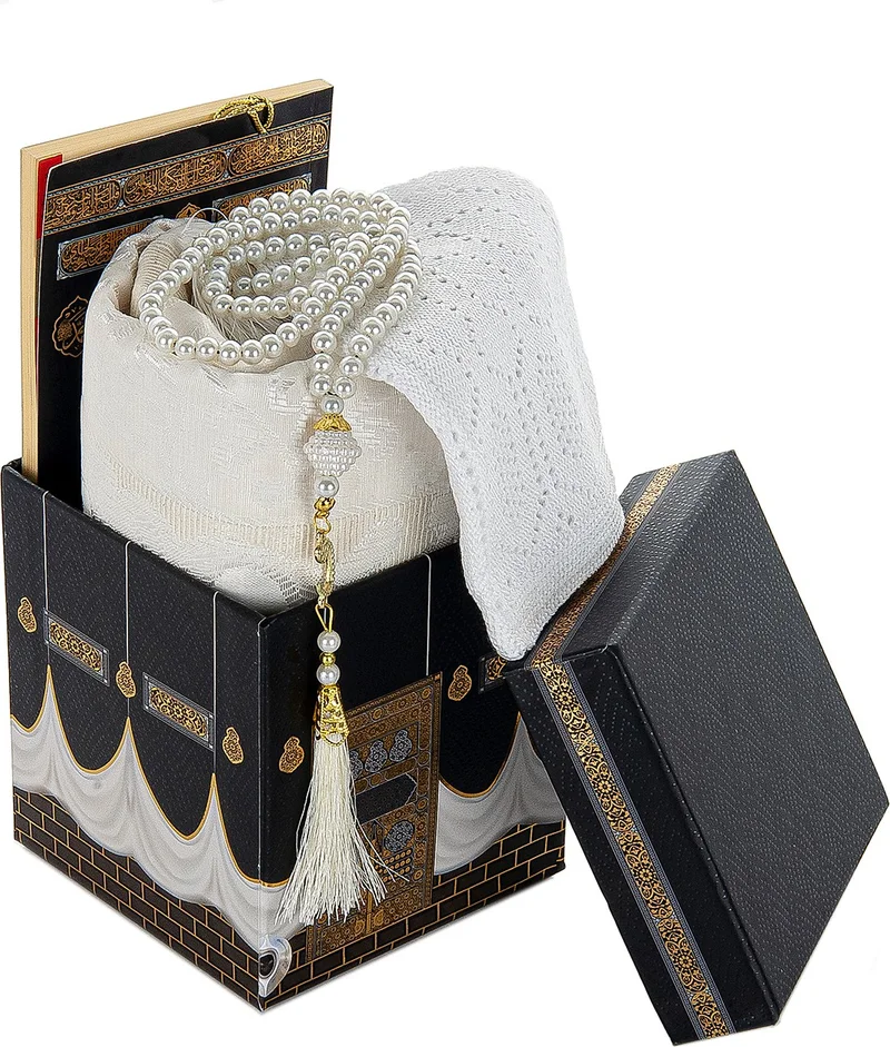 İhvan Ikhvan Kaaba Patterned Gift Mevlüt Set with Prayer Mat in Special Box White