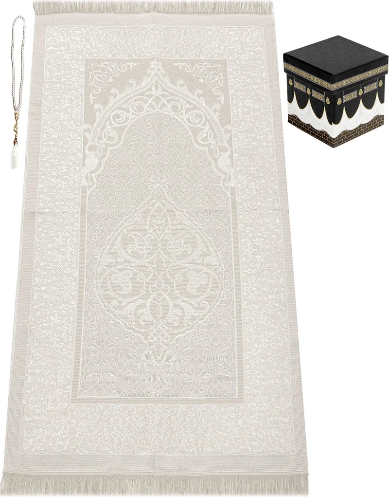 İhvan Ikhvan Kaaba Patterned Gift Mevlüt Set with Prayer Mat in Special Box White