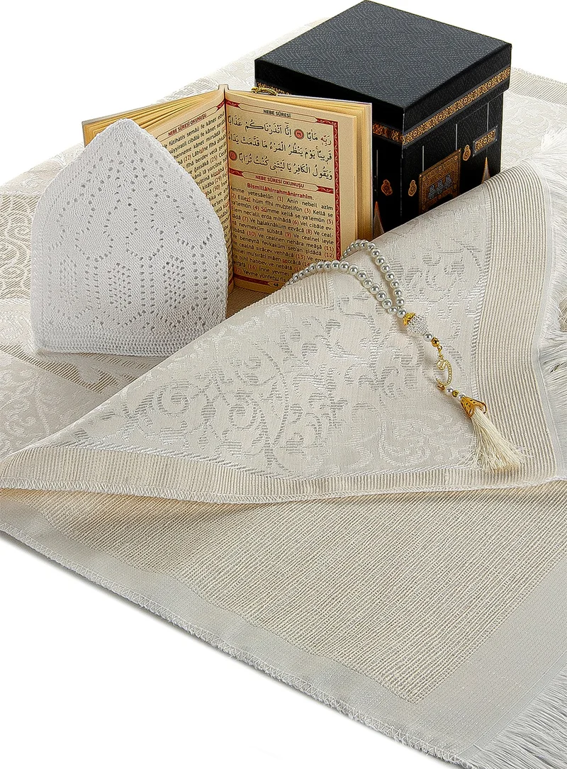 İhvan Ikhvan Kaaba Patterned Gift Mevlüt Set with Prayer Mat in Special Box White