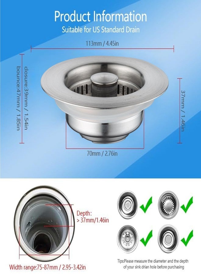 SELLO All Metal Stainless Steel 3 in 1 Kitchen Sink Strainer and Stopper Combo for Standard 3-1/2 Inch Drain, Sink Food Catcher Basket，Anti-Clogging Garbage Disposal Stopper - Image 2