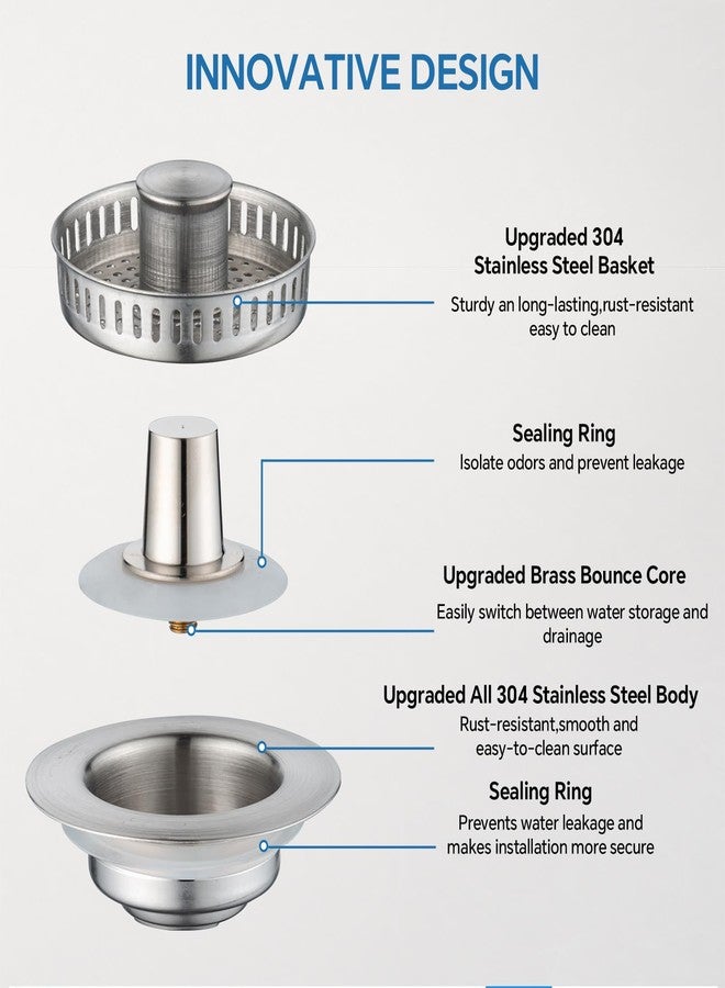 SELLO All Metal Stainless Steel 3 in 1 Kitchen Sink Strainer and Stopper Combo for Standard 3-1/2 Inch Drain, Sink Food Catcher Basket，Anti-Clogging Garbage Disposal Stopper - Image 4