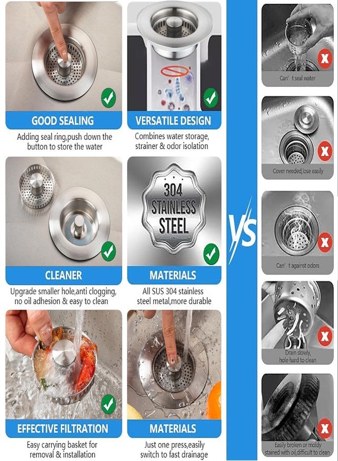 SELLO All Metal Stainless Steel 3 in 1 Kitchen Sink Strainer and Stopper Combo for Standard 3-1/2 Inch Drain, Sink Food Catcher Basket，Anti-Clogging Garbage Disposal Stopper - Image 5
