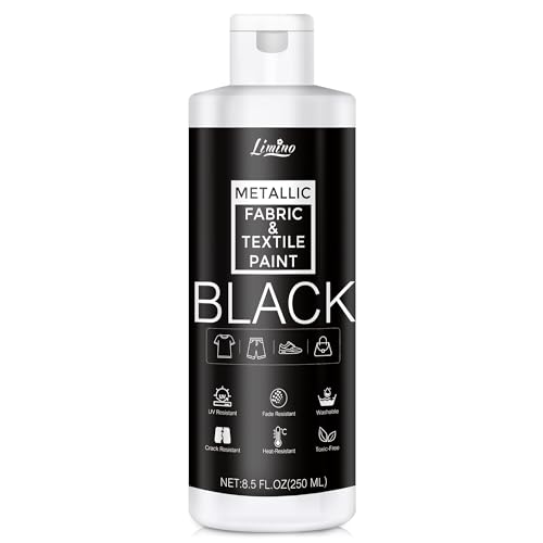 Limino Black Fabric Paint - 250ml Textile Paint Permanent for Textile and Leather Clothes, Fabric Coat Paint for DIY Fabric Dye Projects, Washable Clothing Paints for T-shirts, Jeans, Canvas Shoes, Sofa - Image 1