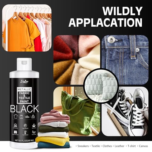 Limino Black Fabric Paint - 250ml Textile Paint Permanent for Textile and Leather Clothes, Fabric Coat Paint for DIY Fabric Dye Projects, Washable Clothing Paints for T-shirts, Jeans, Canvas Shoes, Sofa - Image 5