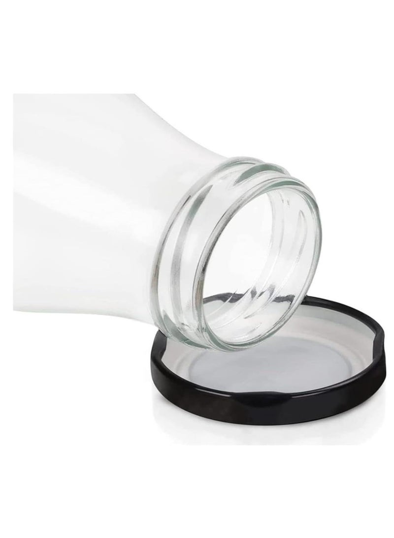 FUFU 6 pack 1L Glass Bottles, Clear Glass Milk Bottles with Black Lids, Shake Container,  Drinking Bottles with  - Image 3