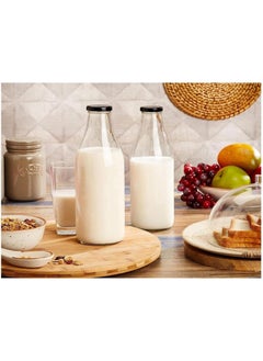 FUFU 6 pack 1L Glass Bottles, Clear Glass Milk Bottles with Black Lids, Shake Container,  Drinking Bottles with  - Image 4