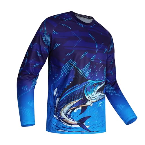 Weimostar Fishing Shirts for Men Long Sleeve Fishing Jersey Sun Protection Funny Tee T-Shirt Fish Blue Size M - Image 1